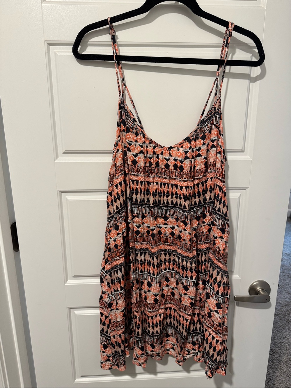 Volcom Coral and Black Patterned Spaghetti-Strap Dress